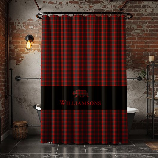 Rustiek Plaid Monogram Beer | Buffelrood Zwart Douchegordijn