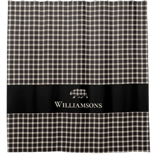 Rustiek Plaid Monogram Beer | Crème Wit Zwart Douchegordijn (Voorkant)