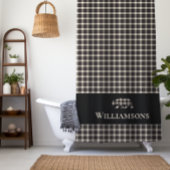 Rustiek Plaid Monogram Beer | Crème Wit Zwart Douchegordijn