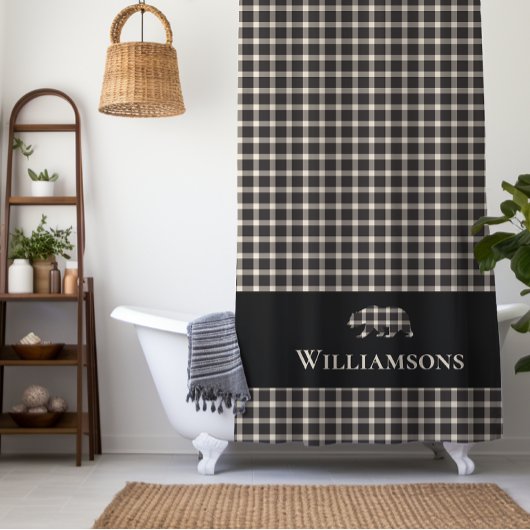 Rustiek Plaid Monogram Beer | Crème Wit Zwart Douchegordijn