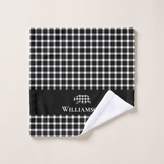 Rustiek Plaid Monogram Beer | Zwart Wit Bad Handdoek (Wasdoekje)