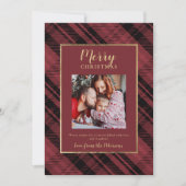 Rustiek Plaid Rood Goud Vrolijk Kerstmis 2 Foto's Feestdagenkaart (Voorkant)