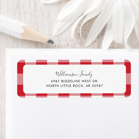 Rustiek Plaid Rood Wit Check retouradres Etiket (Insitu)