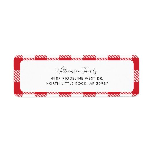 Rustiek Plaid Rood Wit Check retouradres Etiket (Voorkant)