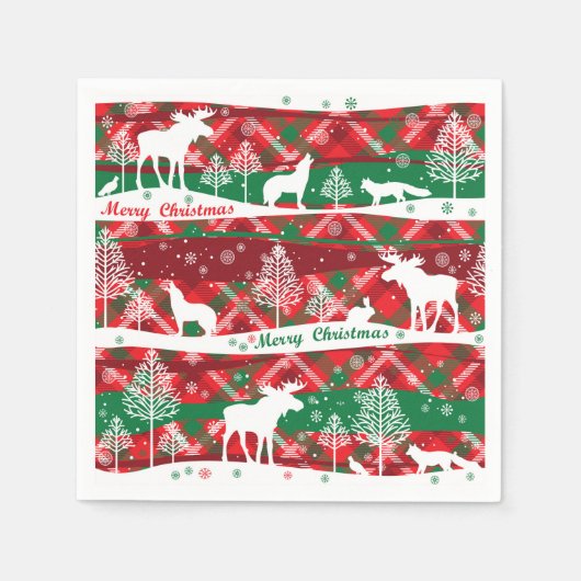 Rustiek Plaid Vrolijk Kerstpapier Servetten (Voorkant)