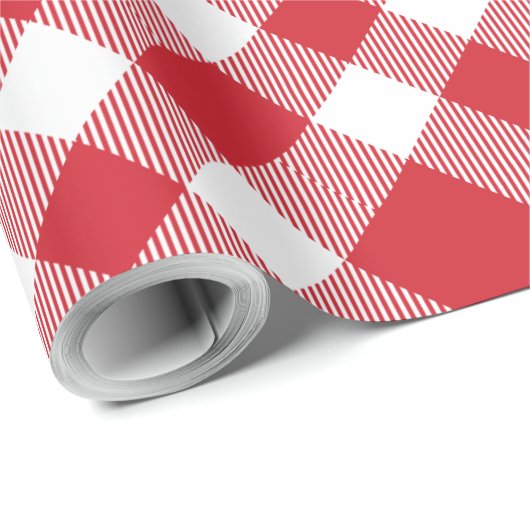 Rustiek Plaid White Red Gingham Rustiek Vakantie Cadeaupapier (Rol Hoek)