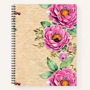 Rustiek plakboek Schattige Roze bloemen Schetsen Notitieboek