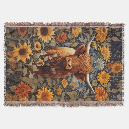 Rustiek platteland Hoogland Koe Zonnebloemen Deken (Voorkant)