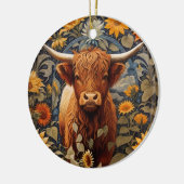 Rustiek platteland Hoogland Koe Zonnebloemen Keramisch Ornament (Links)