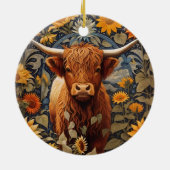 Rustiek platteland Hoogland Koe Zonnebloemen Keramisch Ornament (Achterkant)