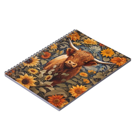 Rustiek platteland Hoogland Koe Zonnebloemen Notitieboek (Linkerzijde)