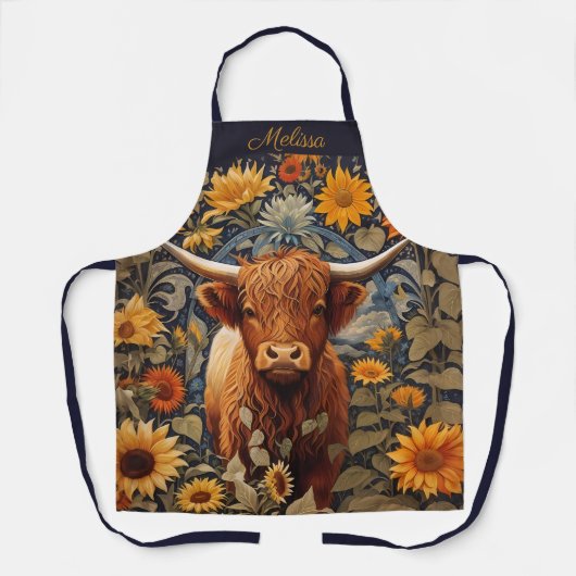 Rustiek platteland Hoogland Koe Zonnebloemen Schort (Voorkant)