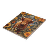 Rustiek platteland Hoogland Koe Zonnebloemen Tegeltje (Zijkant)