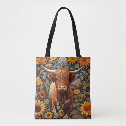Rustiek platteland Hoogland Koe Zonnebloemen Tote Bag (Voorkant)
