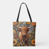 Rustiek platteland Hoogland Koe Zonnebloemen Tote Bag (Achterkant)