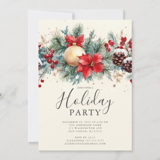 Rustiek Poinsettia Kerstfeest Kaart (Voorkant)