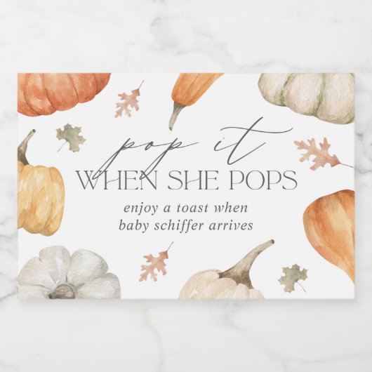 Rustiek pompoenen Baby shower Sparkling Wijnetiket (Enkel label)