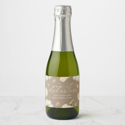 Rustiek pompoenen Baby shower Sparkling Wijnetiket (Voorkant)
