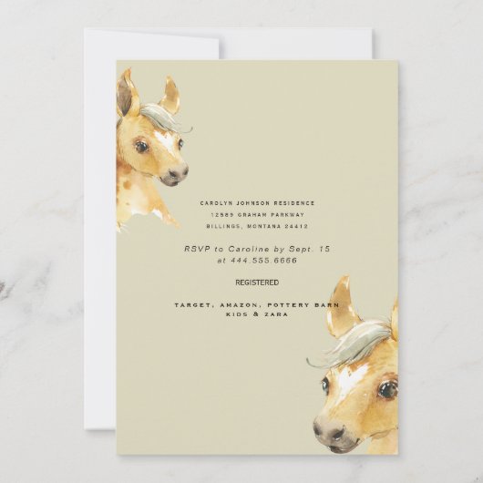 Rustiek Pony Baby shower Invitation Kaart (Achterkant)