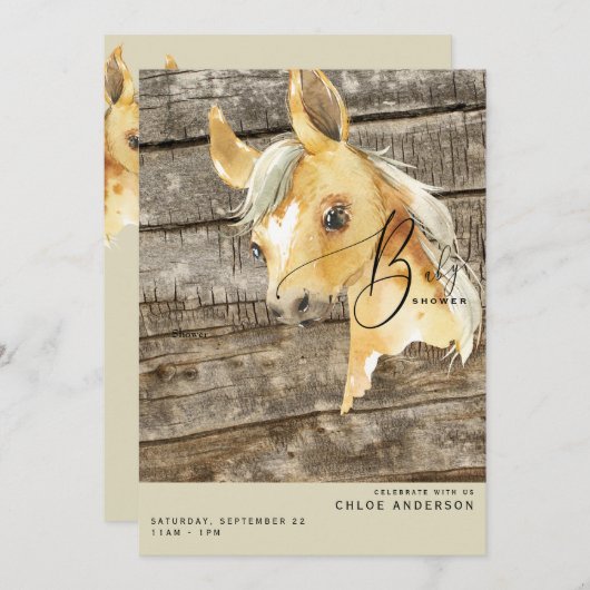 Rustiek Pony Baby shower Invitation Kaart (Voorkant / Achterkant)