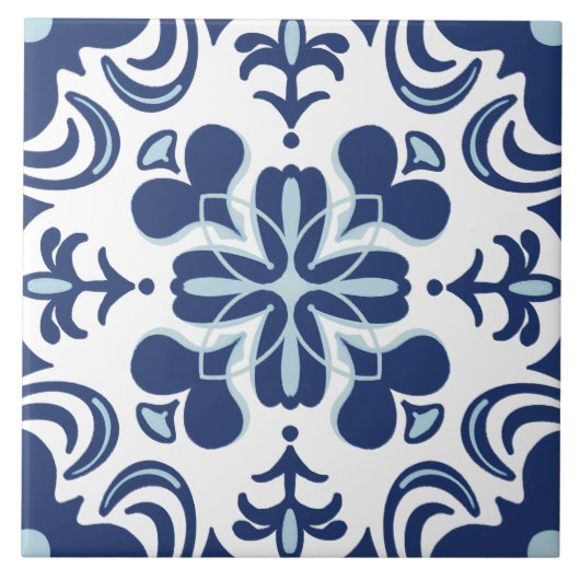 Rustiek Portugees Azulejo Blauw Wit Mediterraan Tegeltje (Voorkant)