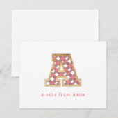 Rustiek & Preppy "A" Pink Gingham op Wood Girly Notitiekaartje (Voorkant / Achterkant)