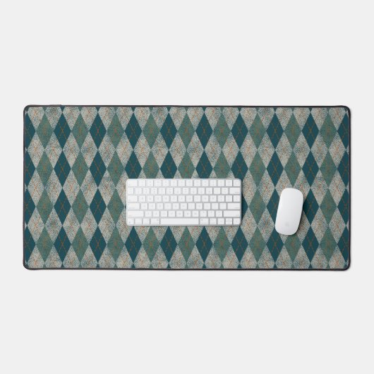 Rustiek Preppy Argyle Pattern, Blauwgroen, Olijfgr Bureaumat (Keyboard & Muis)