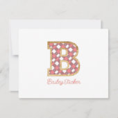 Rustiek & Preppy "B" Roze Gingham op Hout Girly Notitiekaartje (Voorkant)