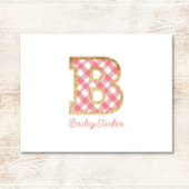 Rustiek & Preppy "B" Roze Gingham op Hout Girly Notitiekaartje