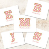 Rustiek & Preppy "B" Roze Gingham op Hout Girly Notitiekaartje