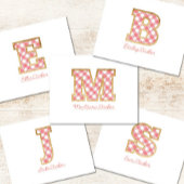 Rustiek & Preppy "E" Pink Gingham op Wood Girly Notitiekaartje