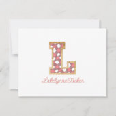 Rustiek & Preppy "L" Pink Gingham op Wood Girly Notitiekaartje (Voorkant)