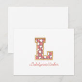 Rustiek & Preppy "L" Pink Gingham op Wood Girly Notitiekaartje (Voorkant / Achterkant)