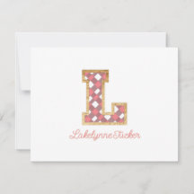 Rustiek & Preppy "L" Pink Gingham op Wood Girly