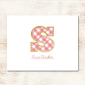 Rustiek Preppy Monogram "S" Roze Gingham Wood Meis Notitiekaartje
