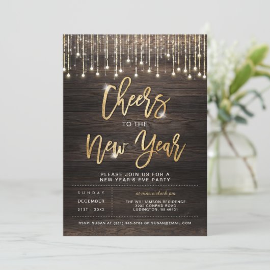 Rustiek Proost Nieuwjaar Party Uitnodiging (Staand voorkant)