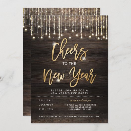 Rustiek Proost Nieuwjaar Party Uitnodiging (Voorkant / Achterkant)