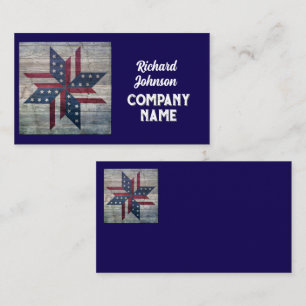 rustiek quiltblokpatroon Stars and Stripes blauw Visitekaartje