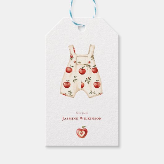 Rustiek Red Apple Baby shower Waterverf ontwerp Cadeaulabel (Voorkant)