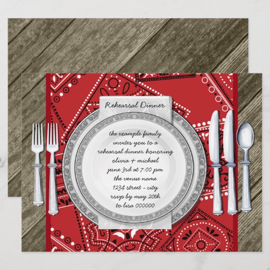 Rustiek Red Bandana en Barn Wood repetitie diner Kaart (Voorkant / Achterkant)