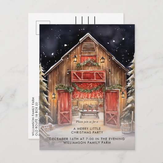 Rustiek Red Barn Country Kerstfeest Aankondigingskaart (Voorkant / Achterkant)