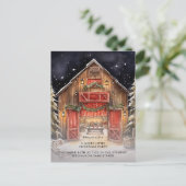 Rustiek Red Barn Country Kerstfeest Aankondigingskaart (Staand voorkant)