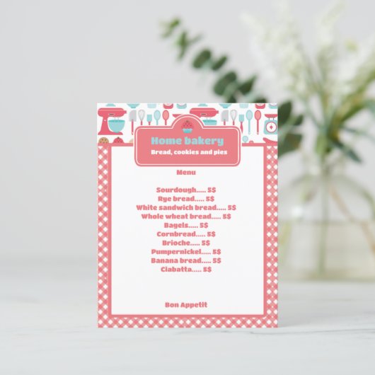 Rustiek Red Gingham Bakkerij Menu & prijslijst (Staand voorkant)