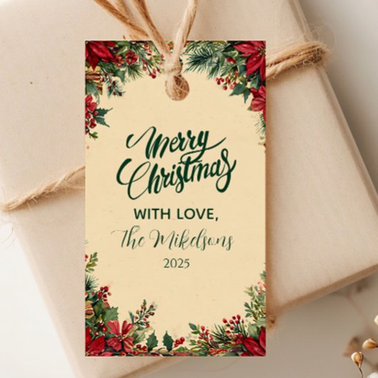 Rustiek Red Poinsettia Holiday Party Cadeaulabel