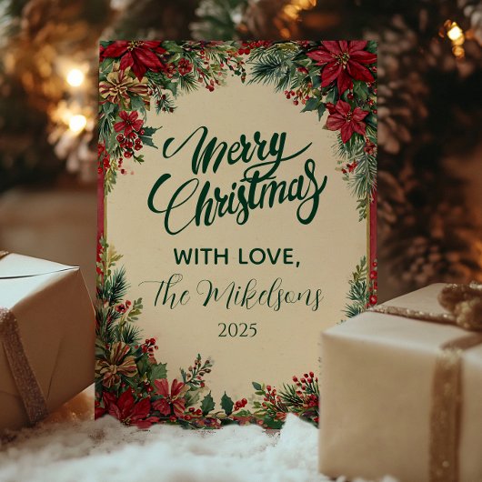 Rustiek Red Poinsettia Holiday Party Feestdagenkaart