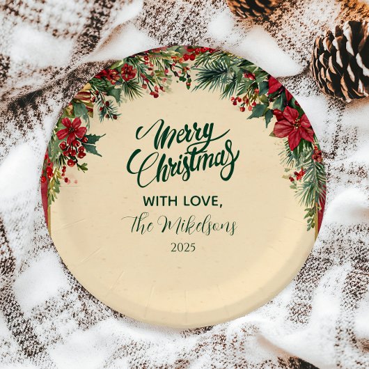 Rustiek Red Poinsettia Holiday Party Papieren Bordje