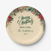 Rustiek Red Poinsettia Holiday Party Papieren Bordje (Voorkant)