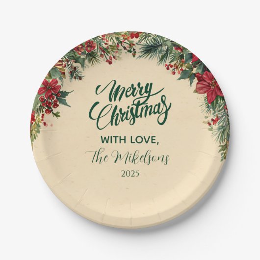 Rustiek Red Poinsettia Holiday Party Papieren Bordje (Voorkant)