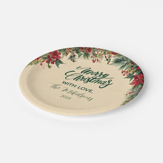 Rustiek Red Poinsettia Holiday Party Papieren Bordje (Gekanteld)
