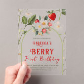 Rustiek Red Strawberry Theme Berry Eerste Verjaard Acryl Uitnodigingen (Insitu (Draagbaar))